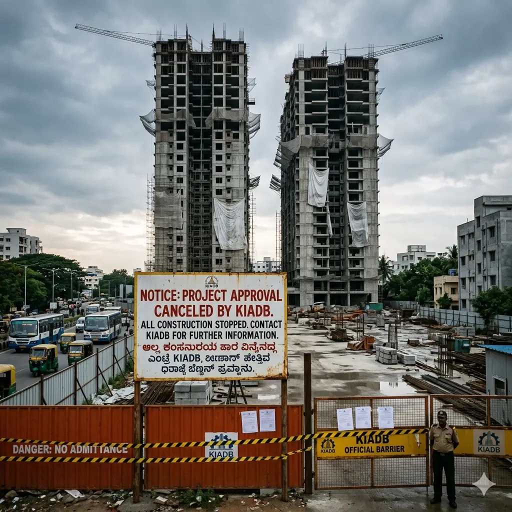 Bengaluru high-rise construction project under KIADB project approval review by MNM Enterprises showing urban development site