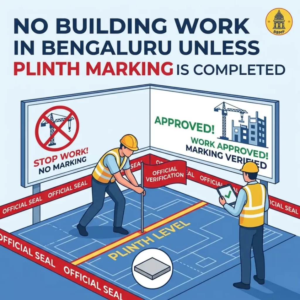 Bengaluru construction rules requiring plinth marking before building work