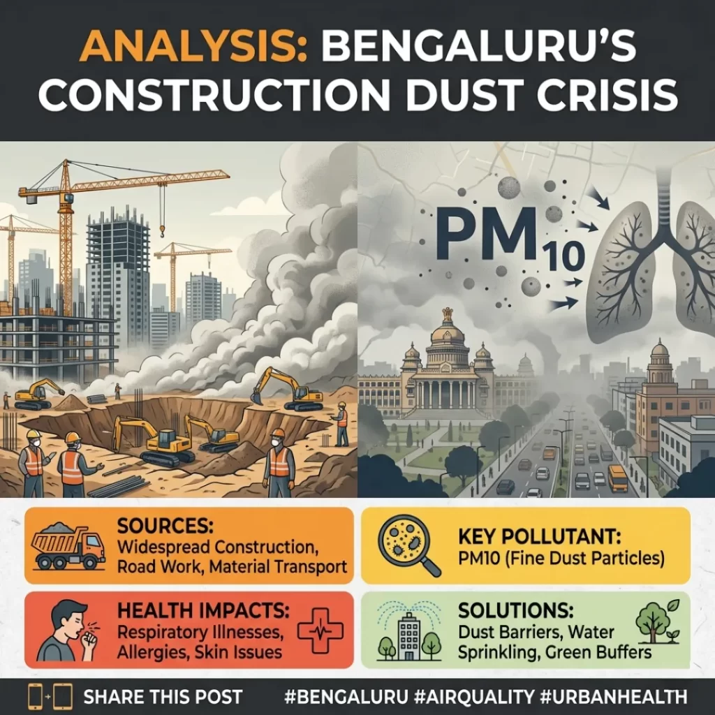 Construction Dust in Bengaluru affecting air quality near urban building projects by MNM Enterprises