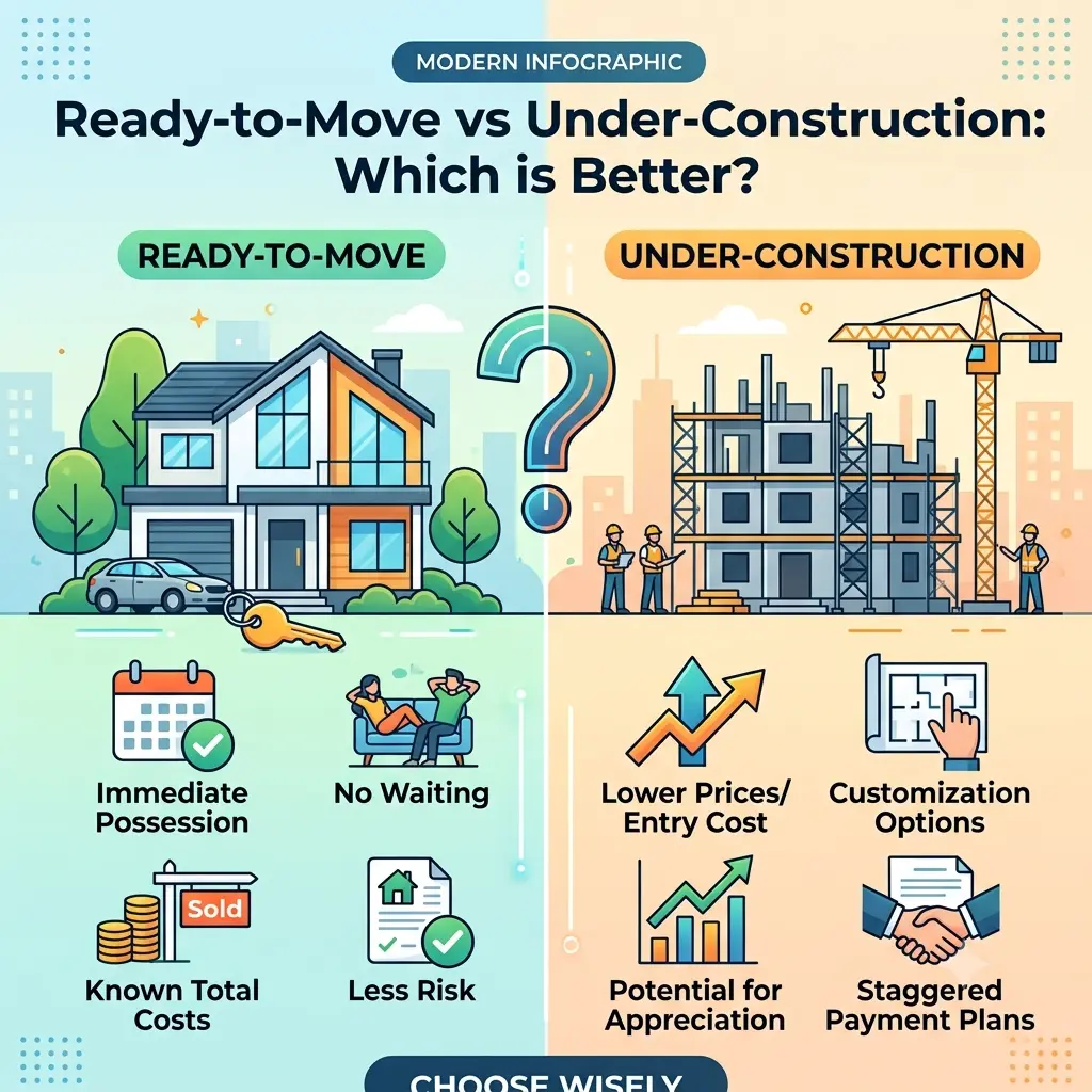 Ready to Move vs Under Construction apartments comparison by MNM Enterprises featuring SB – Urban Prak