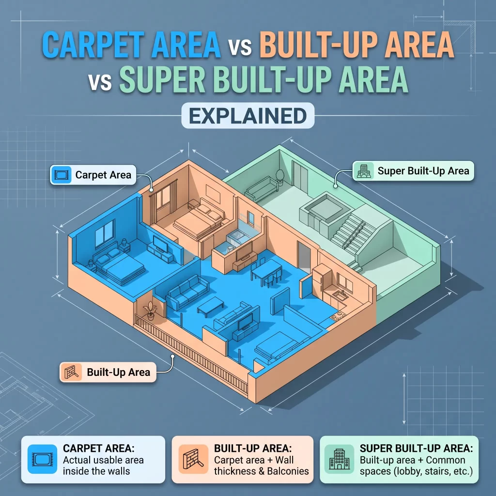 Carpet Area vs Built-Up Area explained by MNM Enterprises